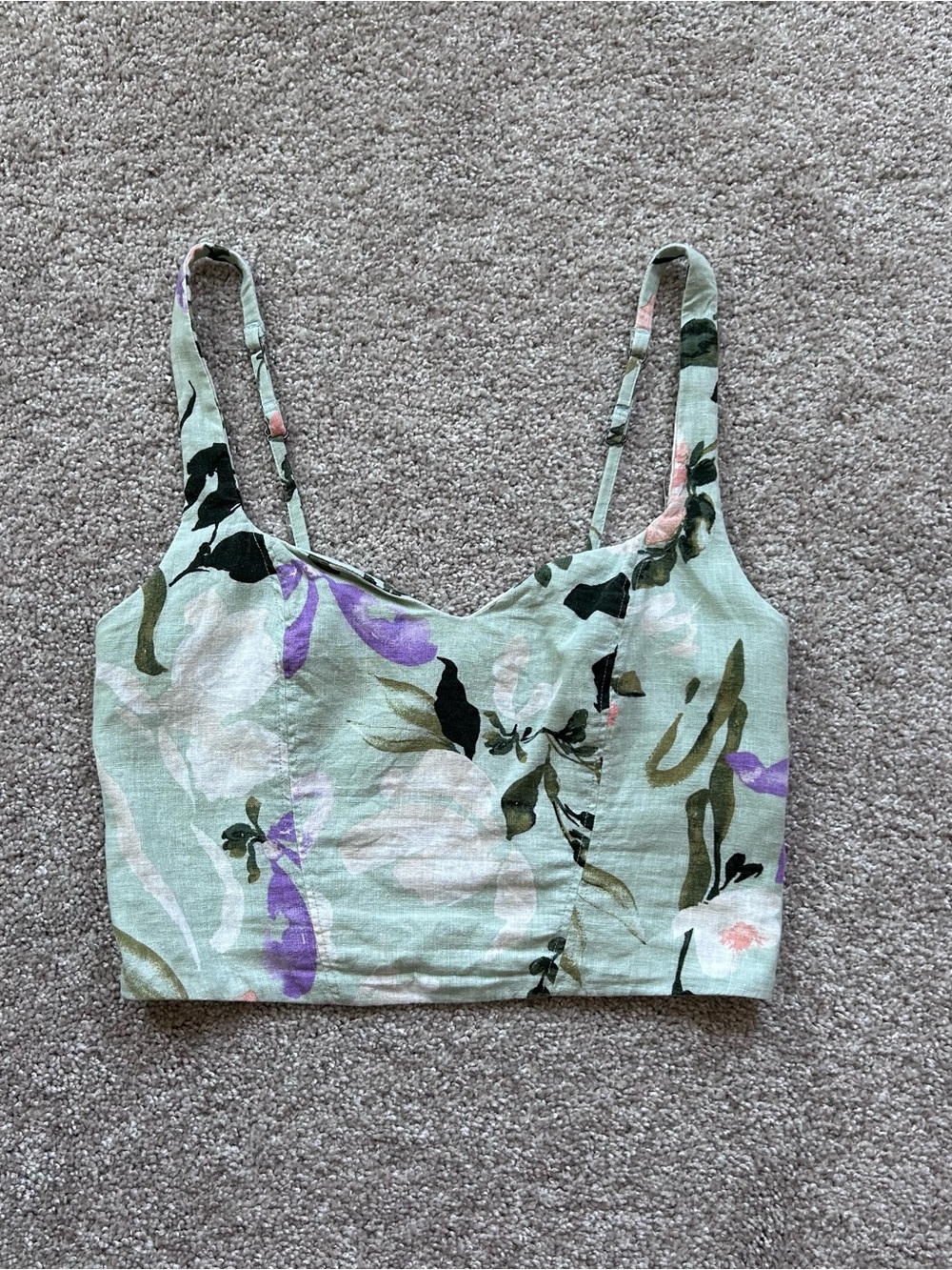Abercrombie & Fitch Floral Linen Blend Smocked Crop Top Green Size Small